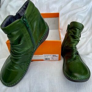 Miz Mooz Green Comfort Ruched Soft Leather Boots, Pleasant